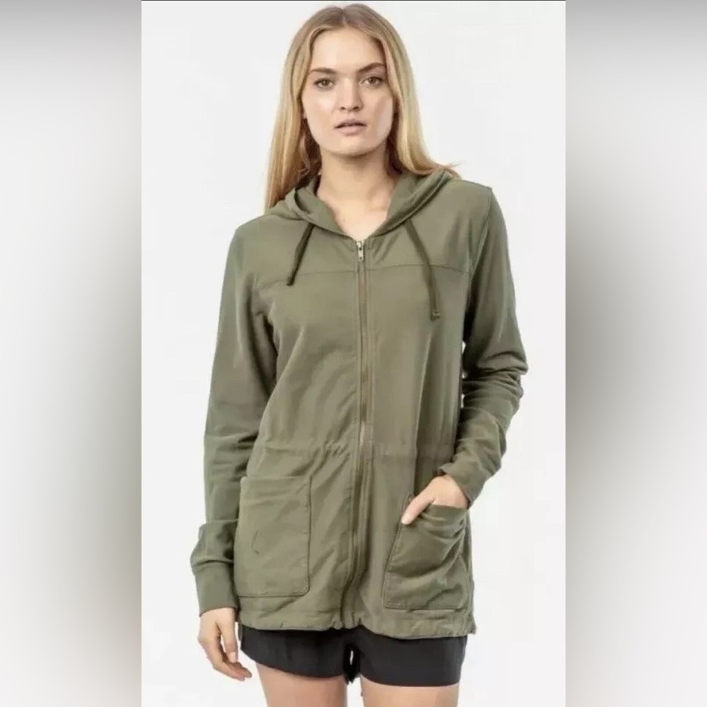 James Perse Hooded Anorak Parka Jacket Olive Green Utility Coat Size 0